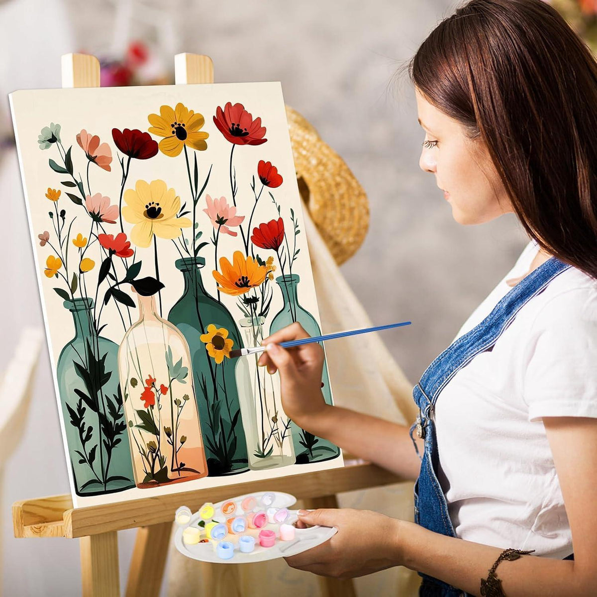 Malen nach Zahlen Erwachsene Vase – Gänseblümchen DIY Ölgemälde
