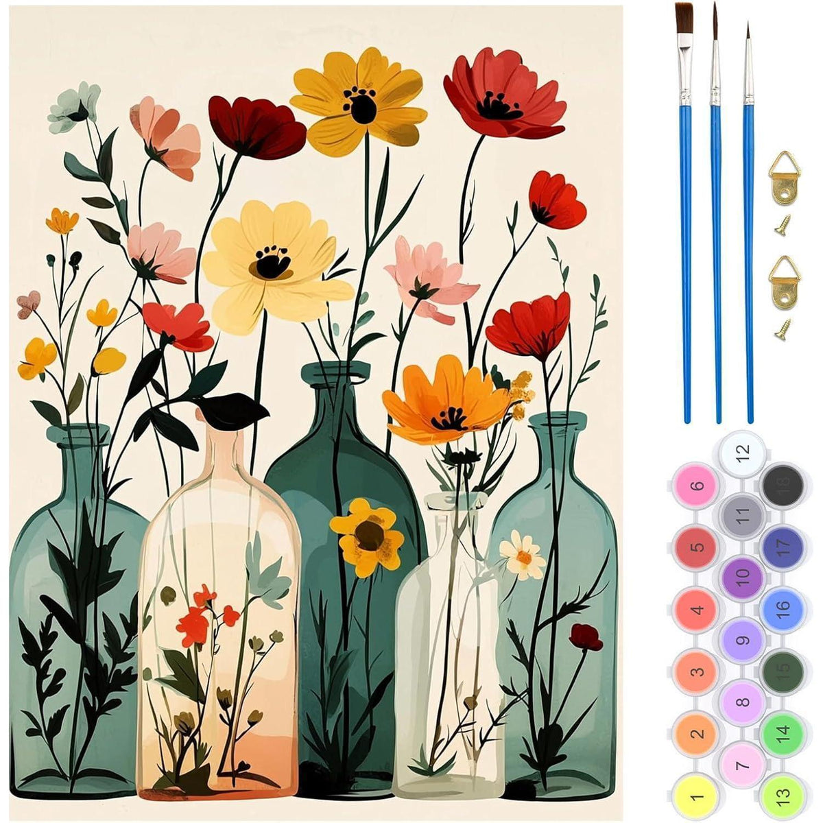Malen nach Zahlen Erwachsene Vase – Gänseblümchen DIY Ölgemälde
