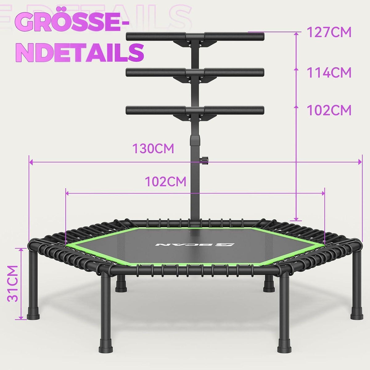 Fitness Trampolin Indoor mit verstellbarem Griff & Gummiseilen
