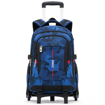 Schultrolley Rucksack Jungen Abnehmbar 6 Räder Tarn Blau 15,6"
