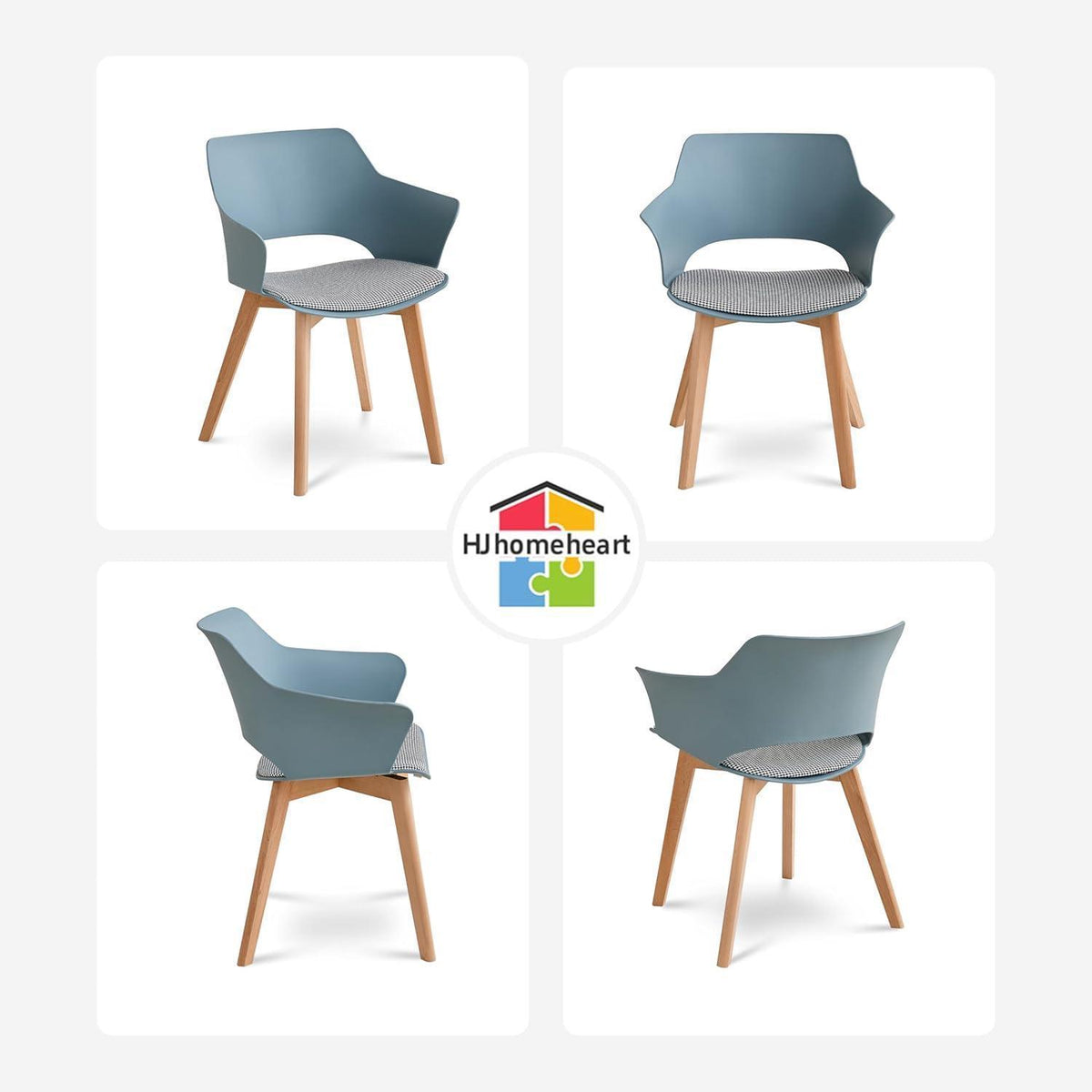Nordisches Esstisch Set mit 4 gepolsterten Stühlen (Marmor-BK + Hellblau)