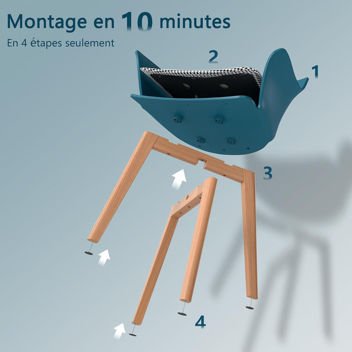 Nordisches Esstisch Set mit 4 gepolsterten Stühlen (Marmor-GD + Seeblau)