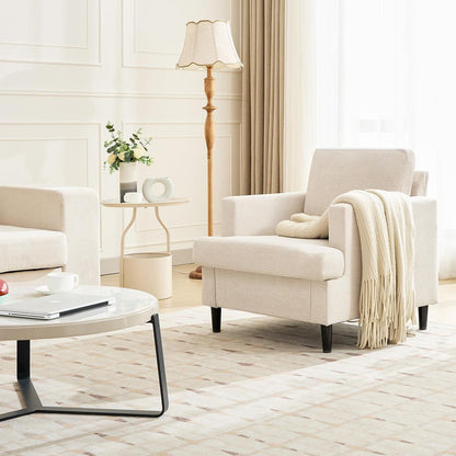 Übergroßer Leinen-Akzentstuhl – Bequemer Wohnzimmer-Sessel Beige