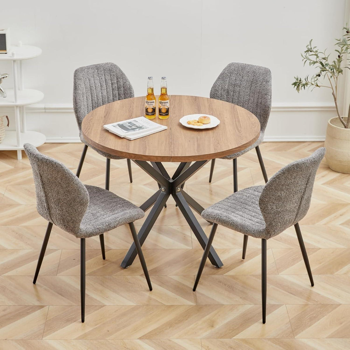 Moderner Esszimmerstuhl Set Grau – 4er Pack mit Streifenmuster