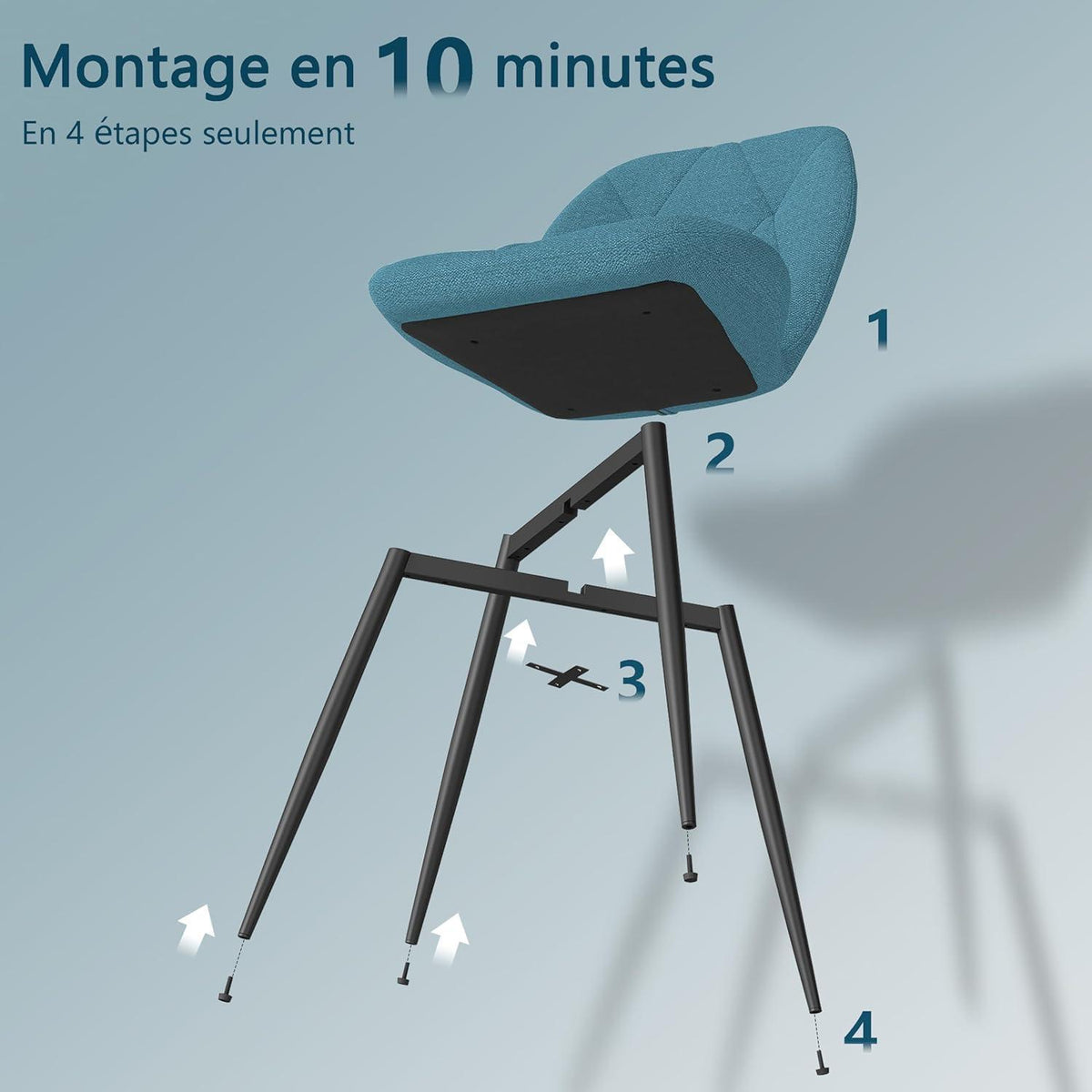 6 Esszimmerstühle Modern Blau Gepolstert mit Rautenmuster
