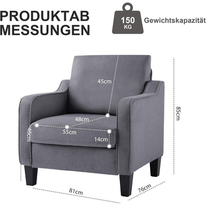 2er-Set Ohrensessel Wohnzimmer Modern Dunkelgrau