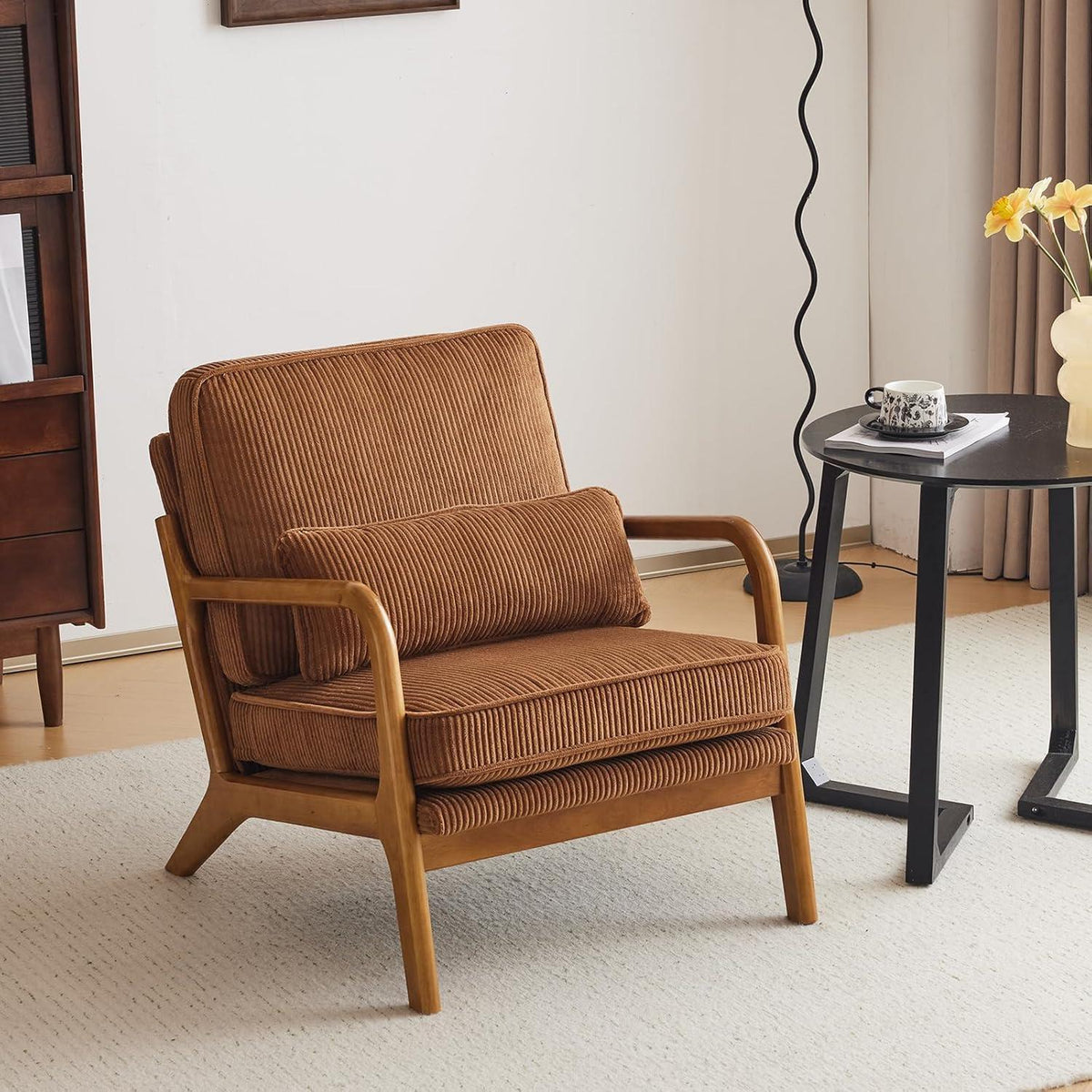 Gepolsterter Cord-Sessel Braun | Lounge- & Cocktailsessel Wohnzimmer