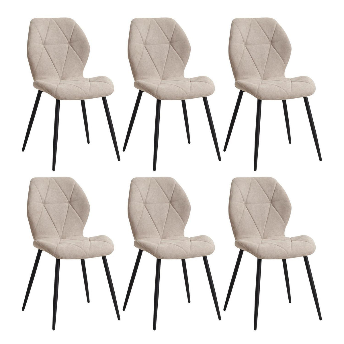 6er-Set Esszimmerstühle Modern Beige Gepolstert mit Rautenmuster