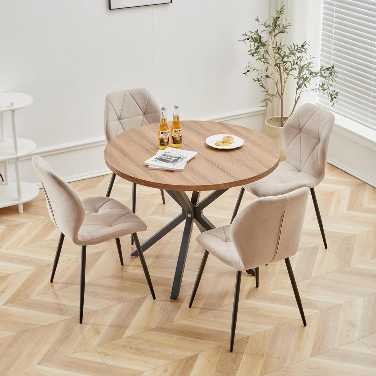 6er-Set Esszimmerstühle Modern Beige Gepolstert mit Rautenmuster