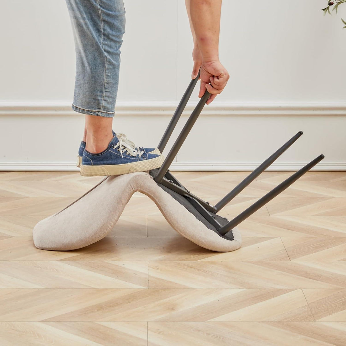 6er-Set Esszimmerstühle Modern Beige Gepolstert mit Rautenmuster