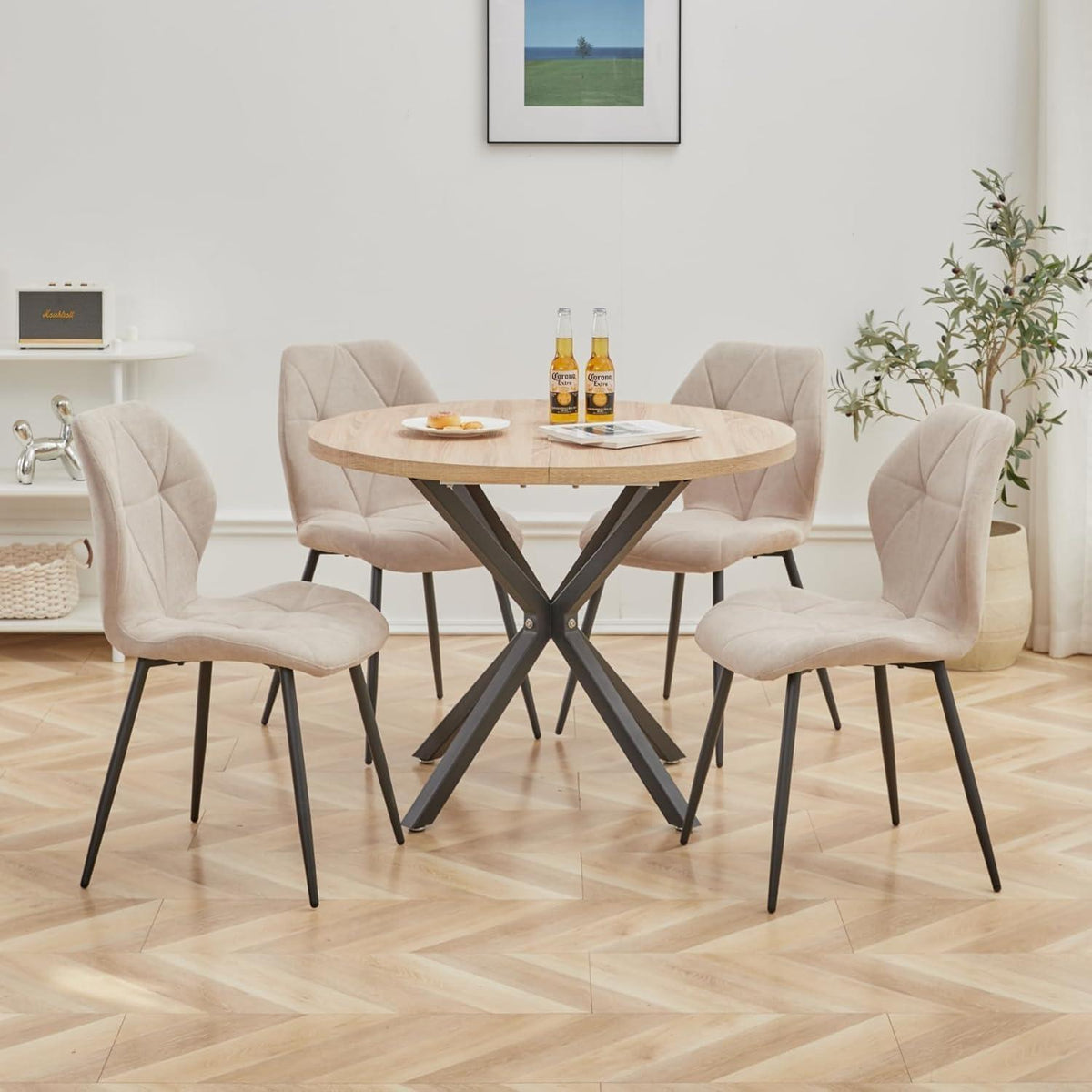 6er-Set Esszimmerstühle Modern Beige Gepolstert mit Rautenmuster