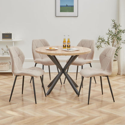 6er-Set Esszimmerstühle Modern Beige Gepolstert mit Rautenmuster