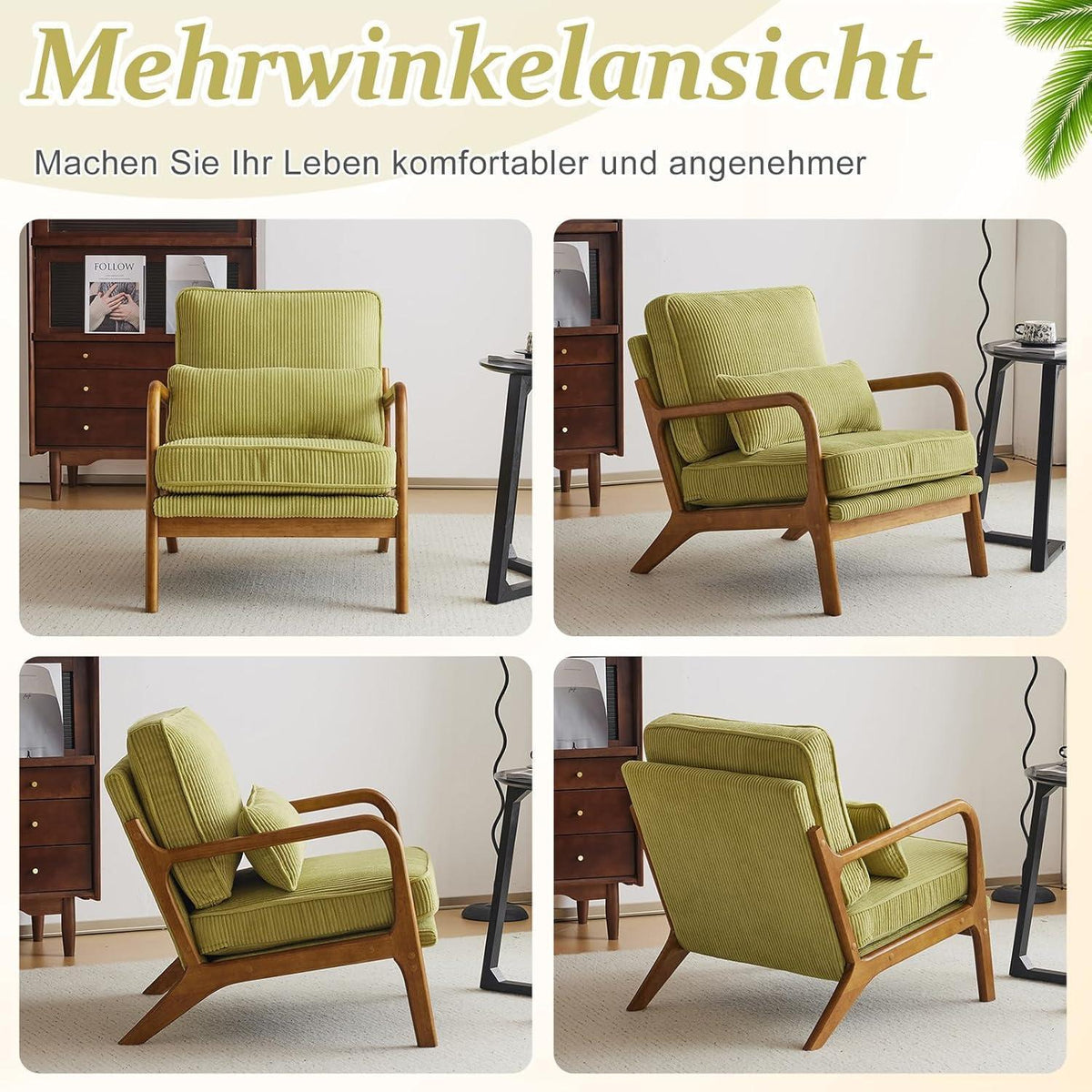Gepolsterter Cord-Sessel Grün | Bequemer Lounge- & Lesesessel