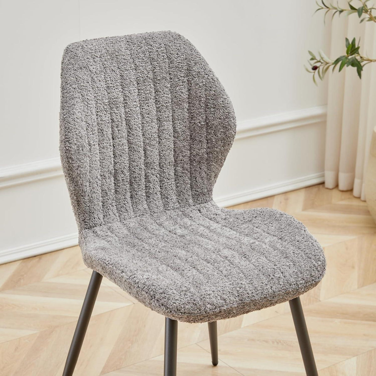 2er Set Esszimmerstühle Grau, Moderne Polsterstühle mit Streifenmuster