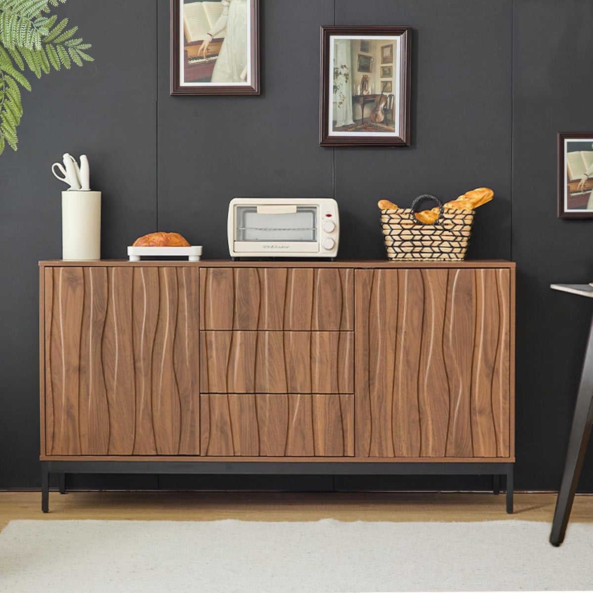 Sideboard Eiche dunkel - 150cm, 3 Schubladen & verstellbare Regale