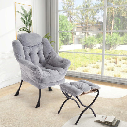 Lazy Chair mit Ottomane – Bequemer Lesesessel Hellgrau