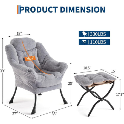 Lazy Chair mit Ottomane – Bequemer Lesesessel Hellgrau