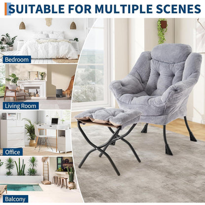 Lazy Chair mit Ottomane – Bequemer Lesesessel Hellgrau