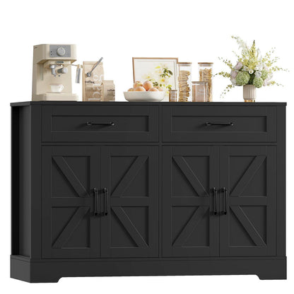 Küchenbuffet Sideboard mit 2 Schubladen & 4 Türen Schwarz