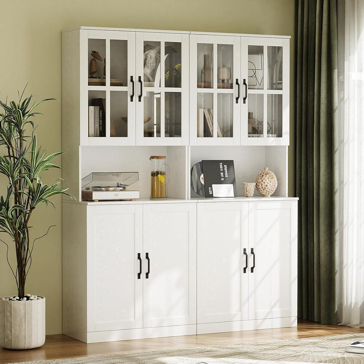 Bücherregal mit Glastüren & Arbeitsplatte | 180cm Hochschrank (3er Set)