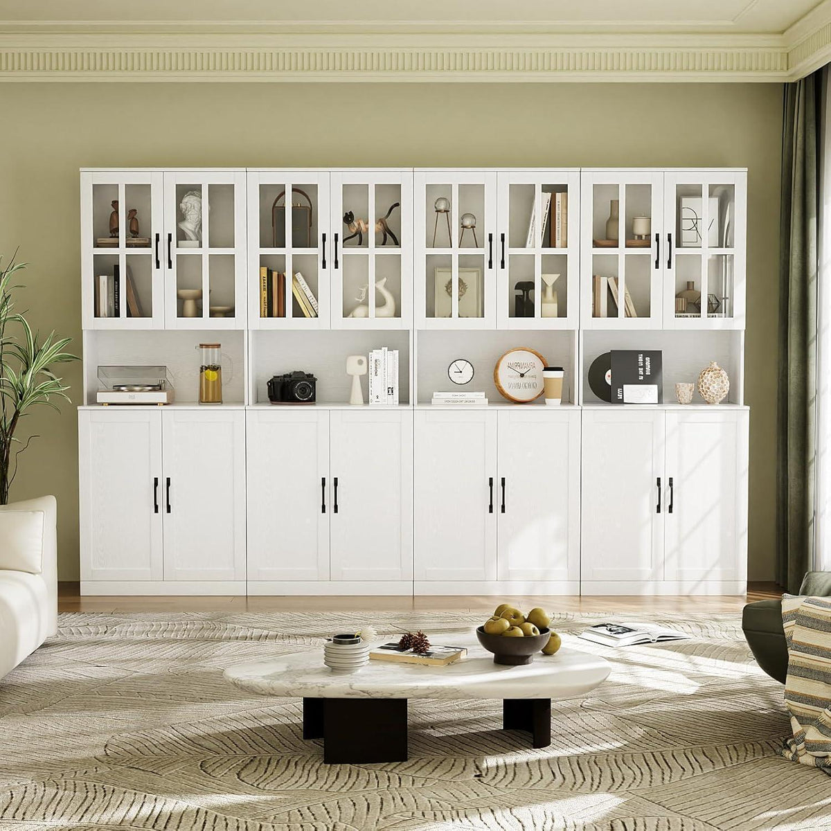 Bücherregal mit Glastüren & Arbeitsplatte | 180cm Hochschrank (3er Set)