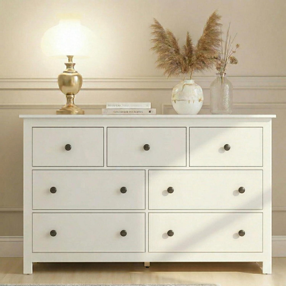 Kommode mit 7 Schubladen – Weißes Sideboard für Wohnzimmer & Schlafzimmer
