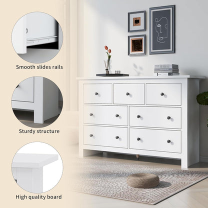 Kommode mit 7 Schubladen – Weißes Sideboard für Wohnzimmer & Schlafzimmer