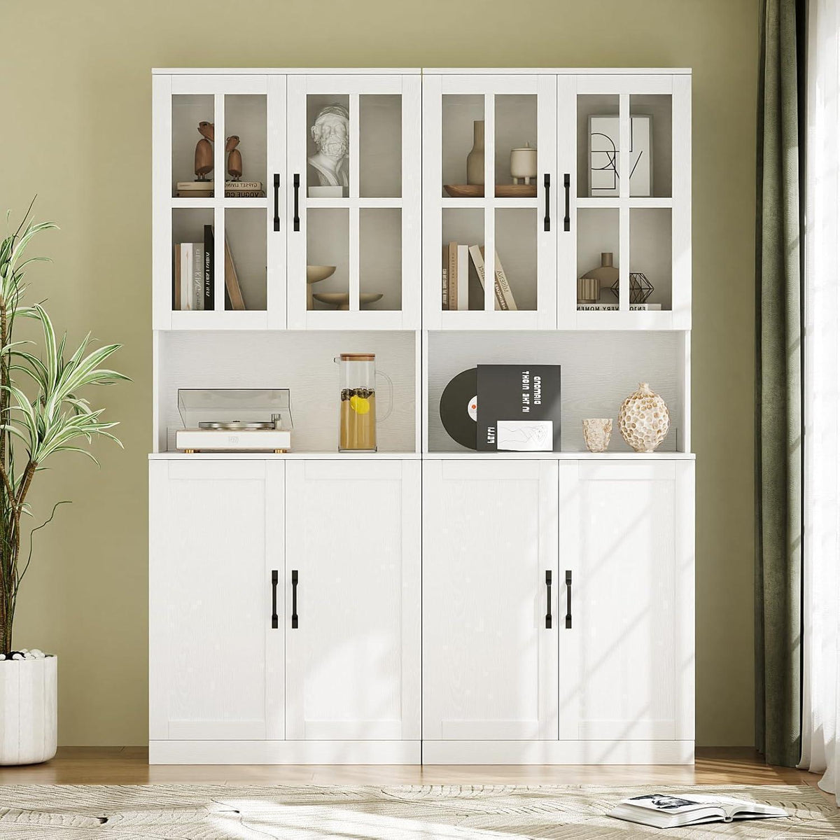 Bücherregal mit Glastüren & offener Fach | 180cm Hochschrank (2er Set)