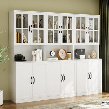 Bücherregal mit Glastüren & offener Fach | 180cm Hochschrank (2er Set)