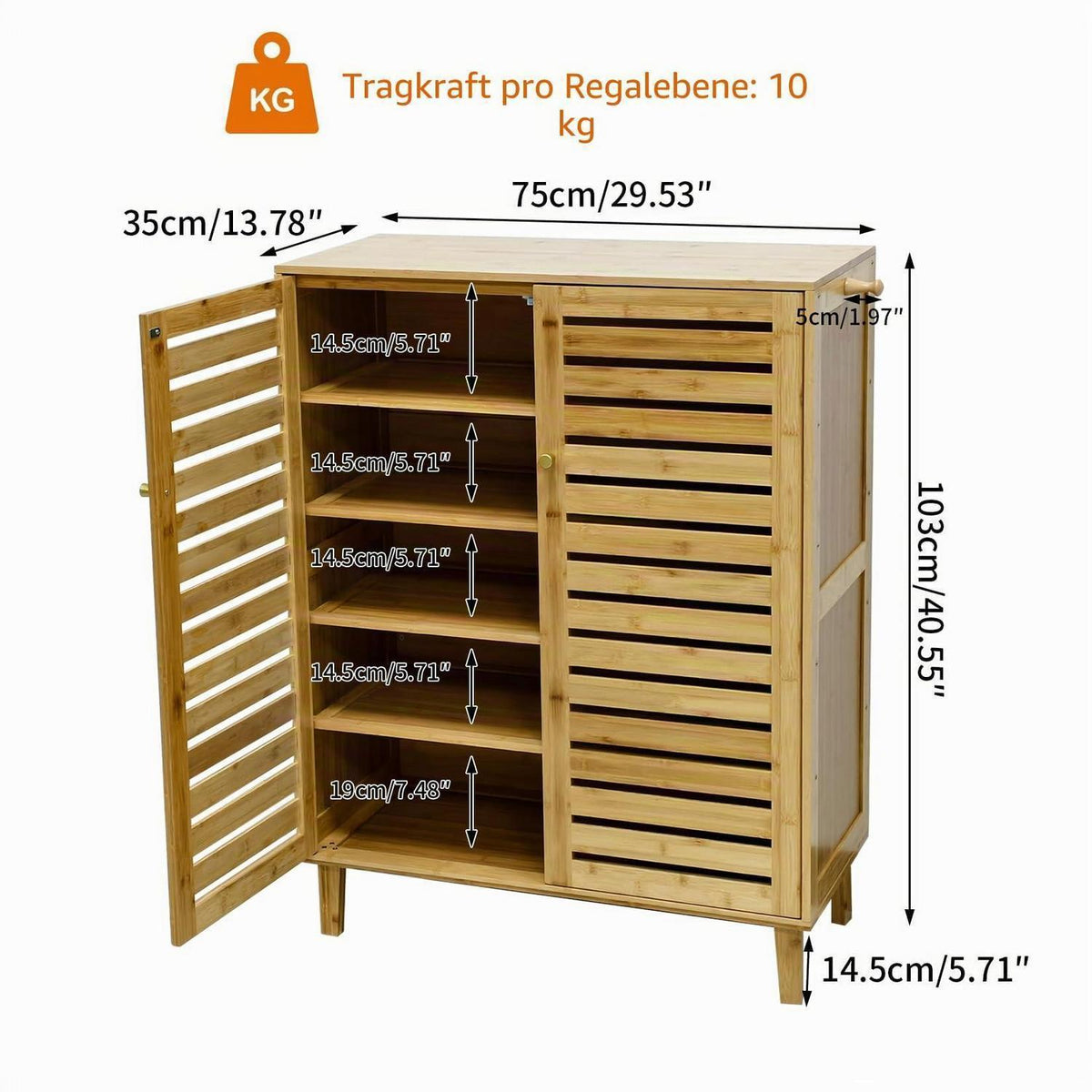 Schuhschrank mit 5 Ablagen & 2 Türen – Schuhregal für Flur & Diele