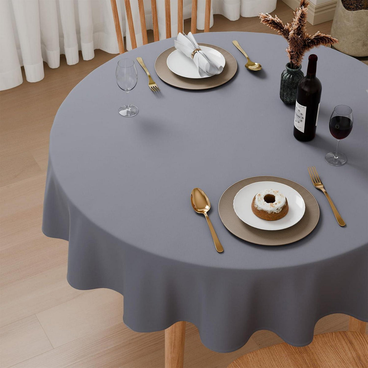 Graue Tischdecke Polyester 140cm Rund | Abwaschbar & Wetterfest