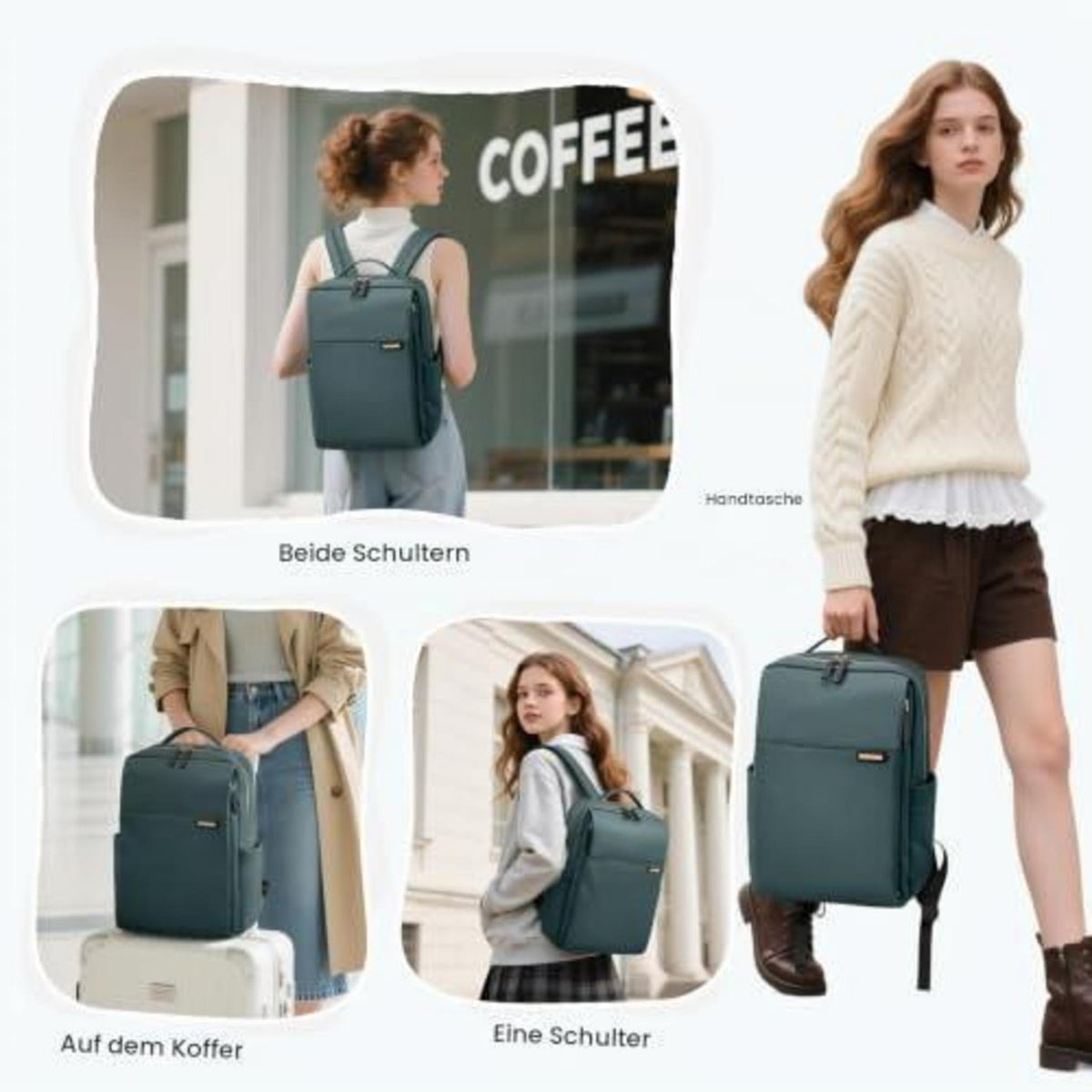 Laptop Rucksack Damen Herren Wasserdicht 14 Zoll Dunkelgrün