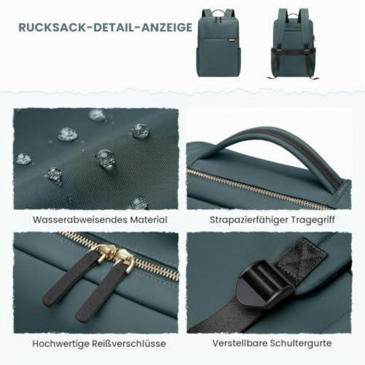 Laptop Rucksack Damen Herren Wasserdicht 14 Zoll Dunkelgrün
