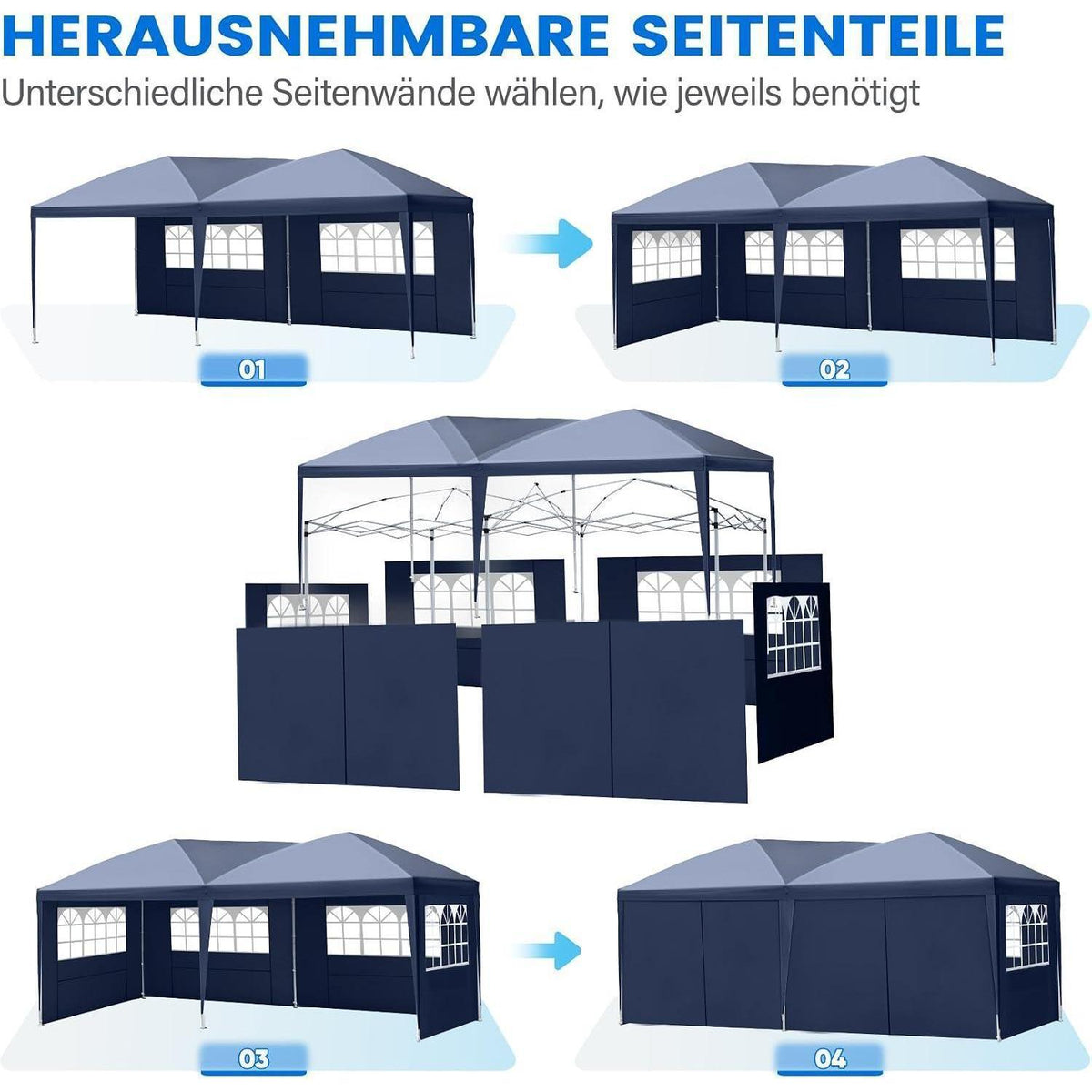 Faltpavillon 3x6m wasserdicht mit Seitenwänden & UV-Schutz