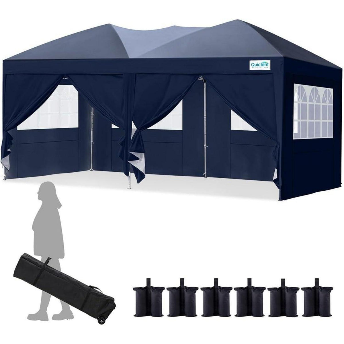Faltpavillon 3x6m wasserdicht mit Seitenwänden & UV-Schutz