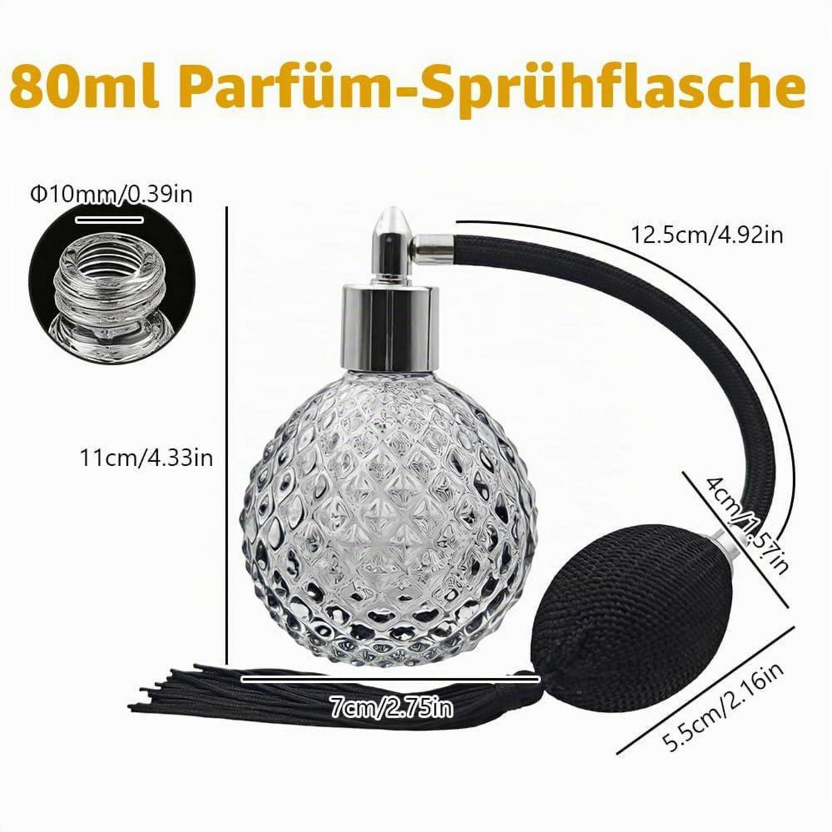 Nachfüllbarer Parfümzerstäuber 80ml Vintage Glas Black-sliver