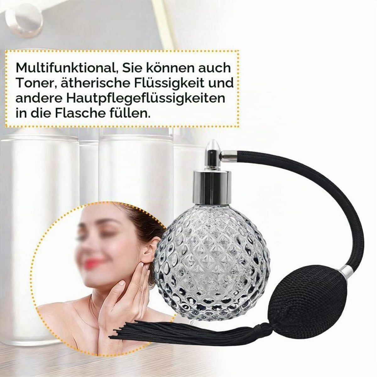 Nachfüllbarer Parfümzerstäuber 80ml Vintage Glas Black-sliver