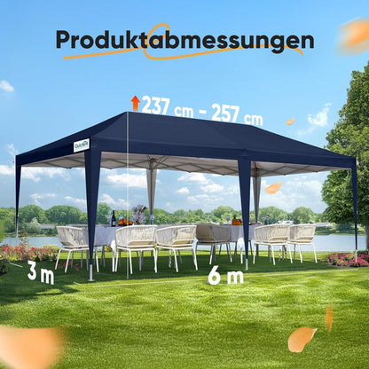 Faltpavillon 3x6m wasserdicht mit Seitenwänden & UV-Schutz