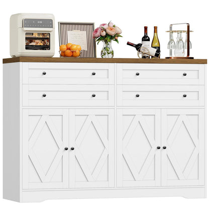 Sideboard mit Schubladen & Regalen – Weiß & Braun