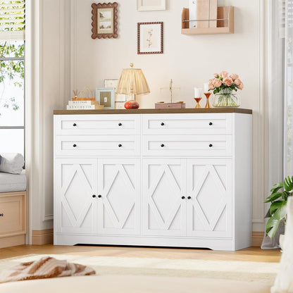Sideboard mit Schubladen & Regalen – Weiß & Braun