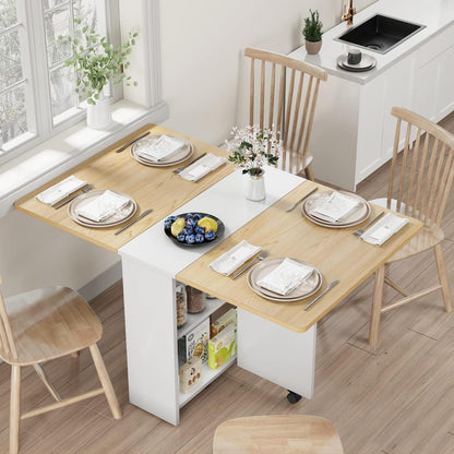 Klappbarer Esstisch mit Rollen & Ablage – Naturholzfarbe