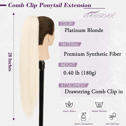 Platinblond Pferdeschwanzverlängerung 70cm mit Kordelzug