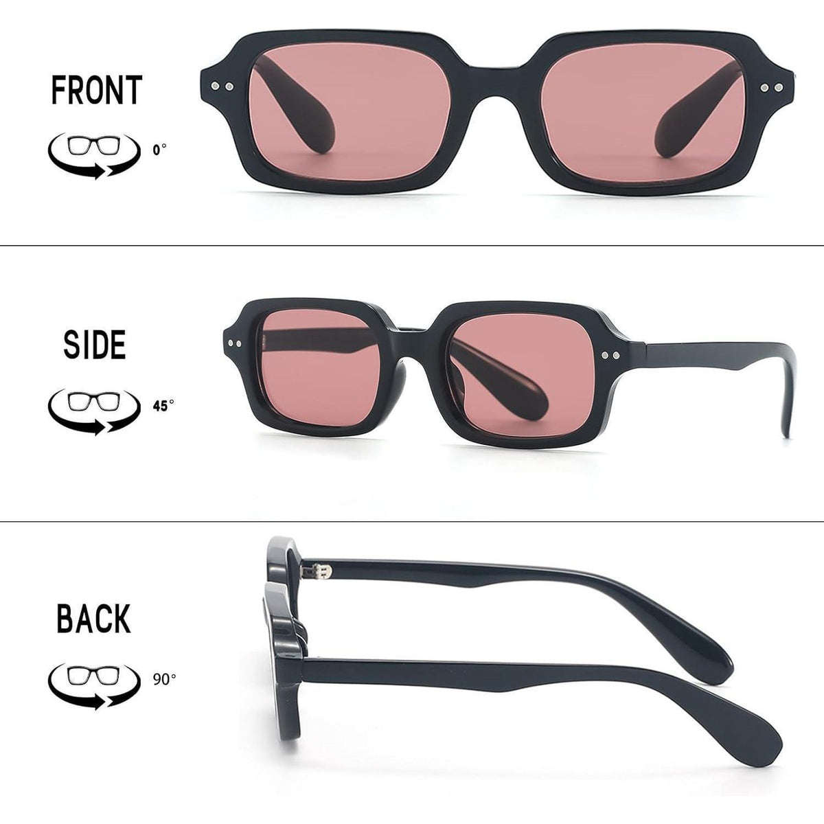 Retro Sonnenbrille Eckig - Schwarz-Rosa mit UV400 Schutz
