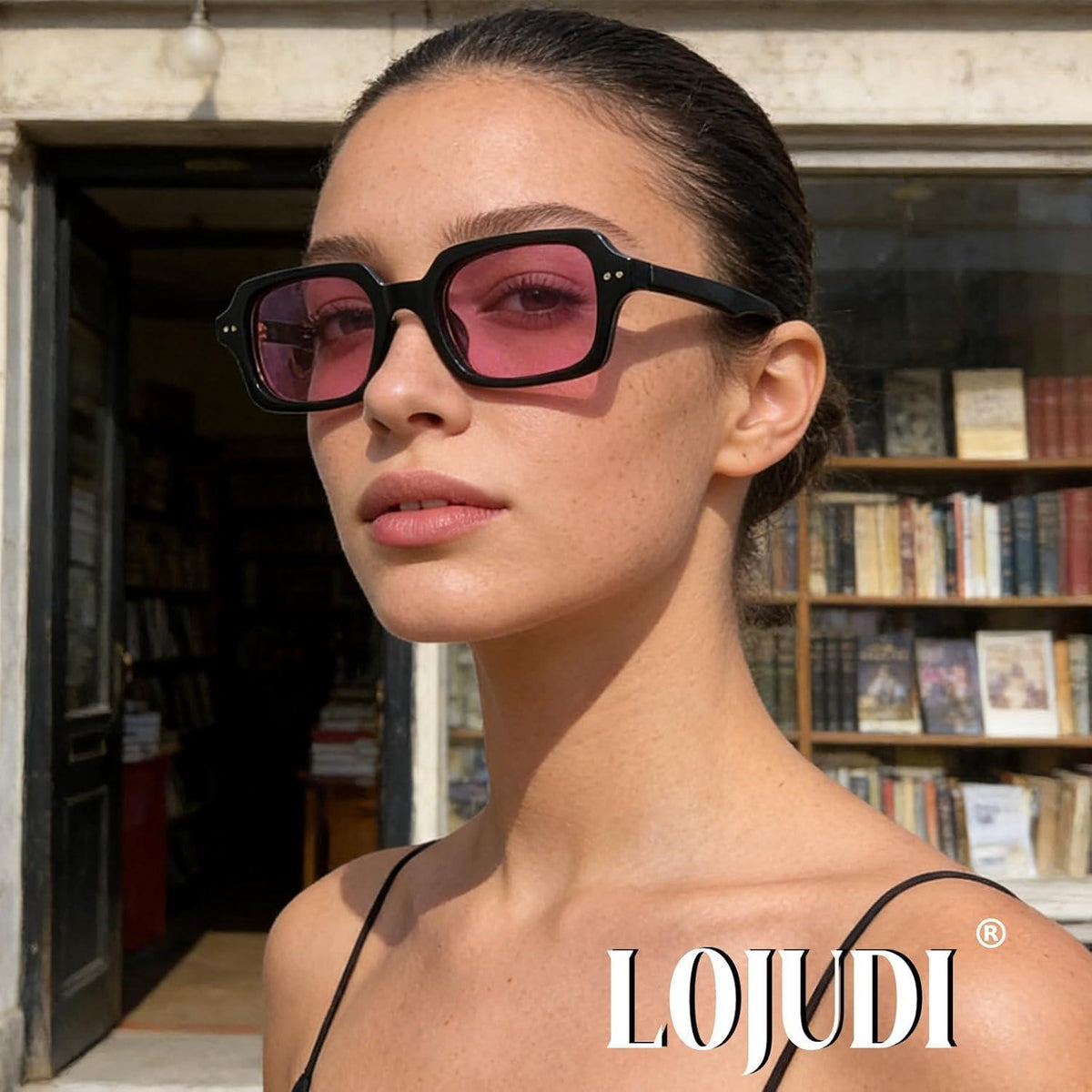 Retro Sonnenbrille Eckig - Schwarz-Rosa mit UV400 Schutz