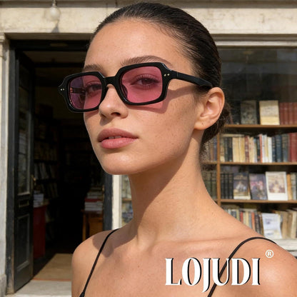 Retro Sonnenbrille Eckig - Schwarz-Rosa mit UV400 Schutz