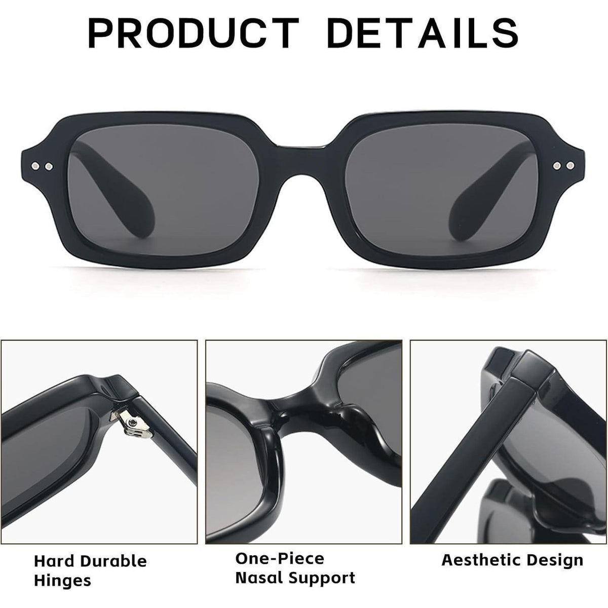 Retro Sonnenbrille Eckig - Schwarz-Rosa mit UV400 Schutz