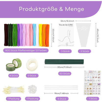 800 Pfeifenreiniger Blumen Set | Basteln, Valentinstag, Weihnachten