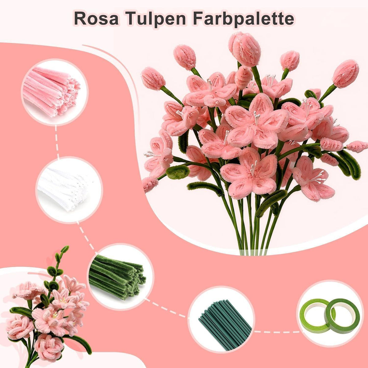 800 Pfeifenreiniger Blumen Set | Basteln, Valentinstag, Weihnachten