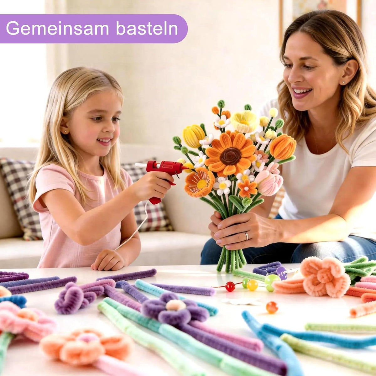 800 Pfeifenreiniger Blumen Set | Basteln, Valentinstag, Weihnachten