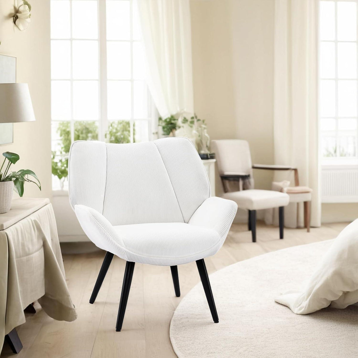 Lounge Sessel Cord Flügellehne Weiß – Bequemer Relax Sessel